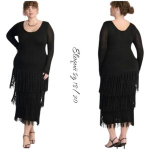 NWT Eloquii Black Knit Fringe Midi Dress Sz 18